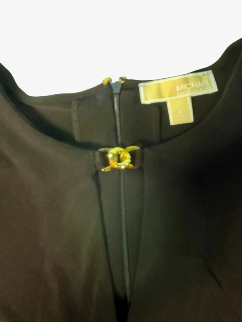 Michael Kors-Matte JerseyDress W/Gold hardware at collar, Black, Size L